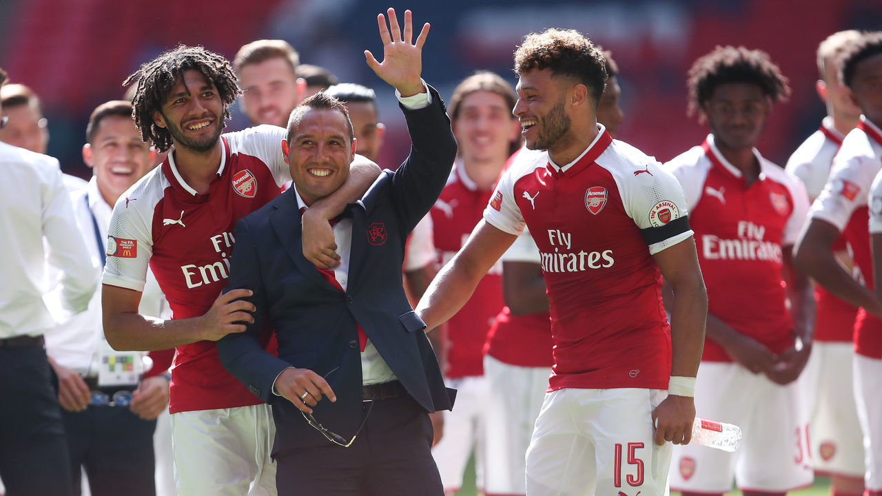 LONDON, ENGLAND - AUGUST 06: Santi Cazorla waves to the fans during the The FA Community Shield between Chelsea and Arsenal at Wembley Stadium on August 6, 2017 in London, England.