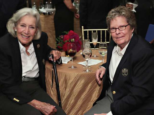 NEW YORK, NY - SEPTEMBER 26: Professional golfers Carol Mann and Sandra Haynie attend the 2017 World Golf Hall of Fame Induction Ceremony on September 26, 2017 in New York City.