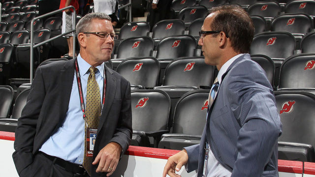 NEWARK, NJ - JUNE 30: (L-R) Assistant General Manager Paul Fenton of the Nashville Predators speaks with hockey analyst Ray Ferraro during the 2013 NHL Draft at the Prudential Center on June 30, 2013 in Newark, New Jersey.