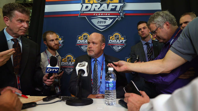 SUNRISE, FL - JUNE 27: Mark Hunter of the Toronto Maple Leafs speaks with the media following the 2015 NHL Draft at BB&T Center on June 27, 2015 in Sunrise, Florida.