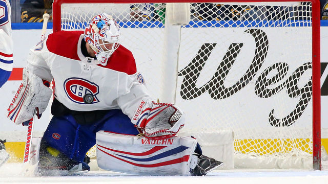BUFFALO, NY - MARCH 23: Antti Niemi #37 of the Montreal Canadiens makes the save against the Buffalo Sabres during the third period at KeyBank Center on March 23, 2018 in Buffalo, New York. Antti Niemi registered a shutout.