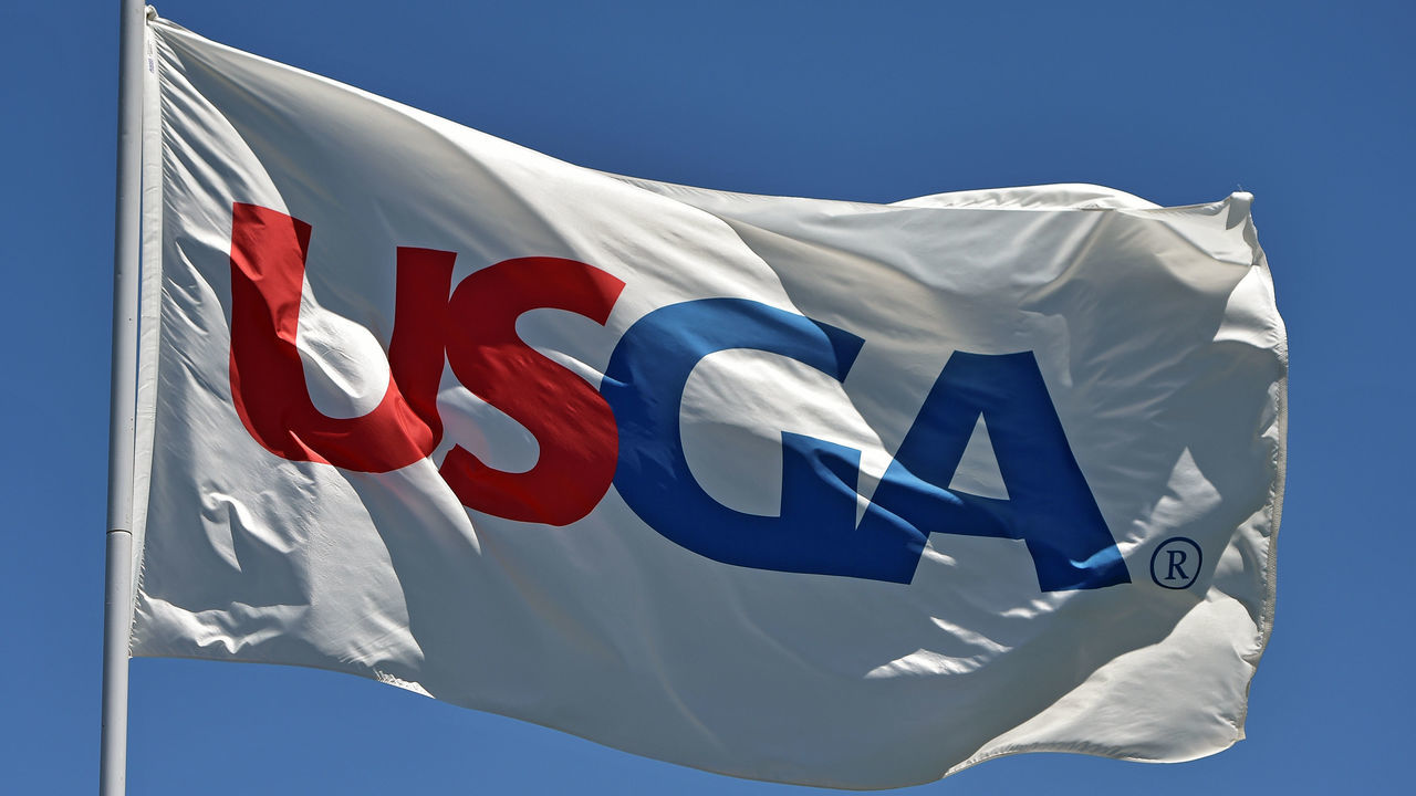 PEABODY, MA - JULY 2: A general view of the USGA flag during the final round of the 2017 U.S. Senior Open Championship at Salem Country Club on July 2, 2017 in Peabody, Massachusetts.