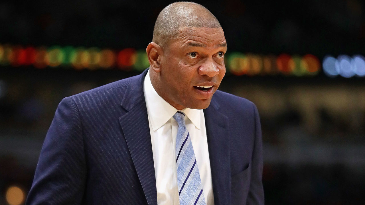 CHICAGO, IL - MARCH 13: Head coach Doc Rivers of the LA Clippers questions a referees call during a game against the Chicago Bulls at the United Center on March 13, 2018 in Chicago, Illinois.