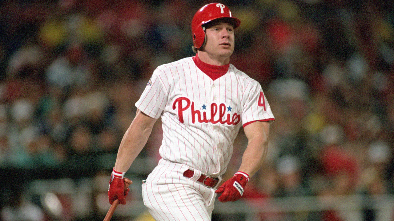 PHILADELPHIA - OCTOBER 19: Lenny Dykstra #4 of the Philadelphia Phillies bats during Game three of the 1993 World Series against the Toronto Blue Jays at Veterans Stadium on October 19, 1993 in Philadelphia, Pennsylvania. The Blue Jays defeated the Phillies 10-3.