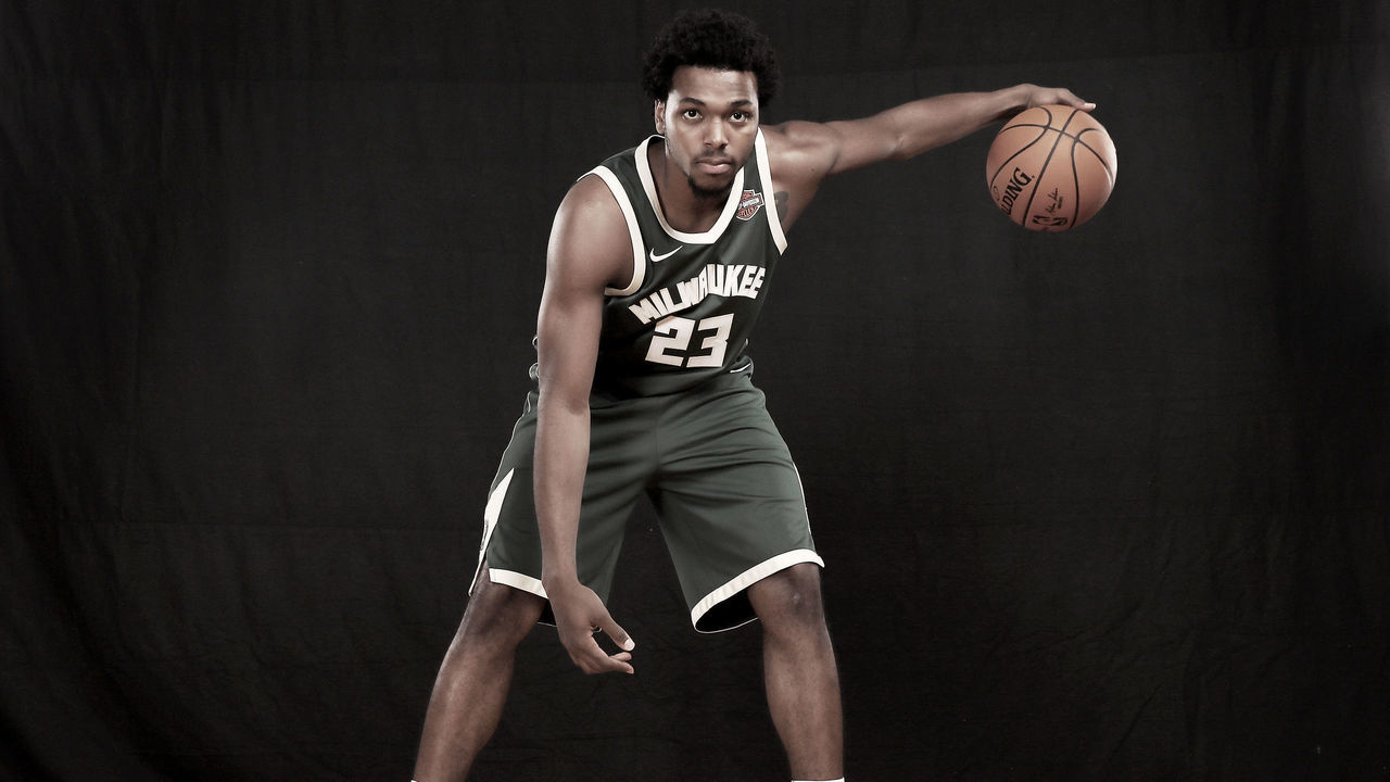 GREENBURGH, NY - AUGUST 11: (EDITORS NOTE: Image has been digitally altered) Sterling Brown of the Milwaukee Bucks poses for a portrait during the 2017 NBA Rookie Photo Shoot at MSG Training Center on August 11, 2017 in Greenburgh, New York.