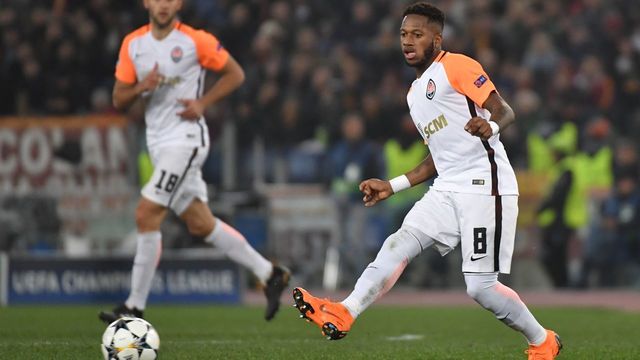Shakhtar Donetsk's Brazilian midfielder Fred kicks the ball during the UEFA Champions League round of 16 second leg football match AS Roma vs Shakhtar Donetsk on March 13, 2018 at the Olympic stadium in Rome. / AFP PHOTO / Andreas SOLARO