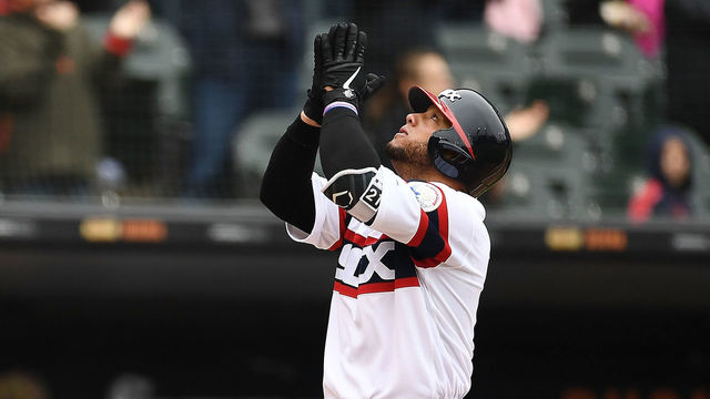 CHICAGO, IL - MAY 20: Welington Castillo #21 of the Chicago White Sox celebrates a home run during the second inning of a game against the Texas Rangers at Guaranteed Rate Field on May 20, 2018 in Chicago, Illinois.