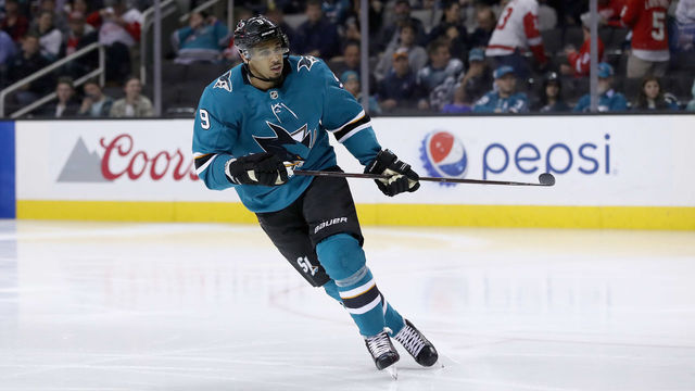 SAN JOSE, CA - MARCH 12: Evander Kane #9 of the San Jose Sharks in action against the Detroit Red Wings at SAP Center on March 12, 2018 in San Jose, California.