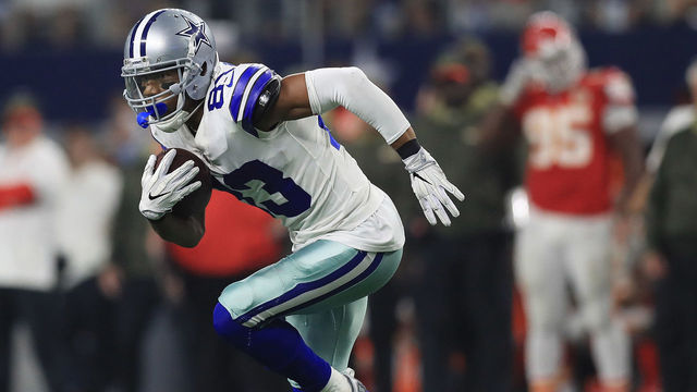 ARLINGTON, TX - NOVEMBER 05: Terrance Williams #83 of the Dallas Cowboys carries the ball in the fourth quarter of a football game against the Kansas City Chiefs at AT&T Stadium on November 5, 2017 in Arlington, Texas.