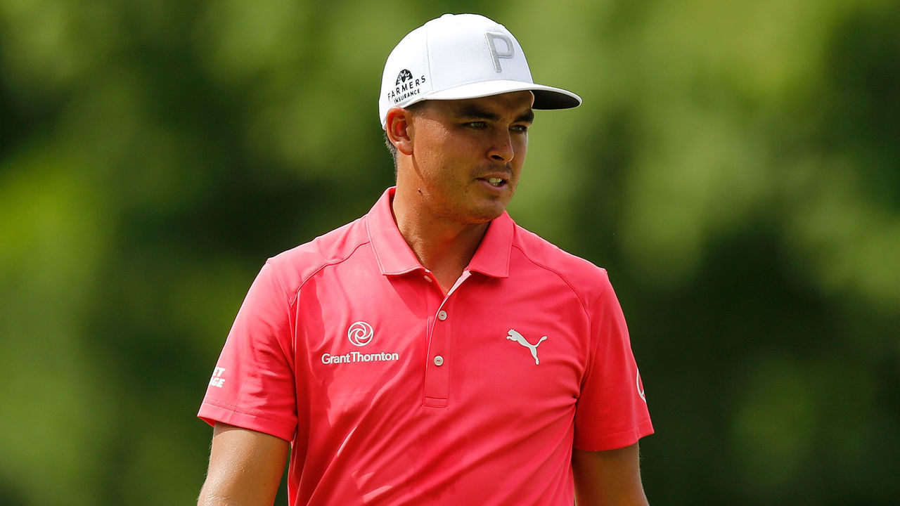 FORT WORTH, TX - MAY 24: Rickie Fowler looks on on the second green during round one of the Fort Worth Invitational at Colonial Country Club on May 24, 2018 in Fort Worth, Texas.