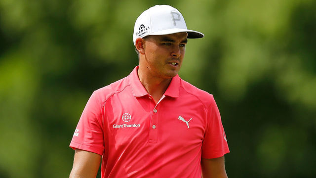 FORT WORTH, TX - MAY 24: Rickie Fowler looks on on the second green during round one of the Fort Worth Invitational at Colonial Country Club on May 24, 2018 in Fort Worth, Texas.