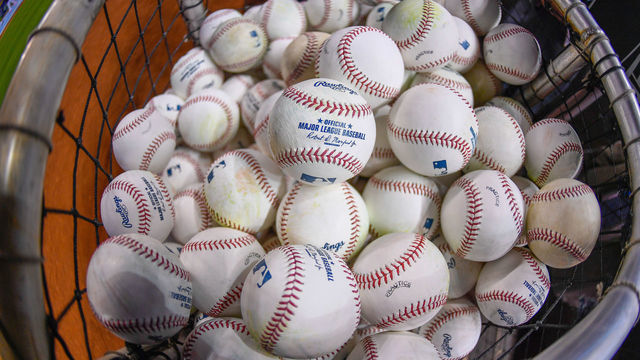 MIAMI, FL - APRIL 11: Baseballs for batting practice during 2017 Opening Day against the Atlanta Braves at Marlins Park on April 11, 2017 in Miami, Florida.