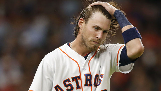 HOUSTON, TX - APRIL 24: Josh Reddick #22 of the Houston Astros strikes out in the third inning against the Los Angeles Angels of Anaheim at Minute Maid Park on April 24, 2018 in Houston, Texas.