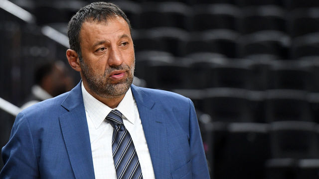LAS VEGAS, NV - OCTOBER 08: Vice president of basketball operations and general manager of the Sacramento Kings Vlade Divac watches warmups before the team's preseason game against the Los Angeles Lakers at T-Mobile Arena on October 8, 2017 in Las Vegas, Nevada. Los Angeles won 75-69.