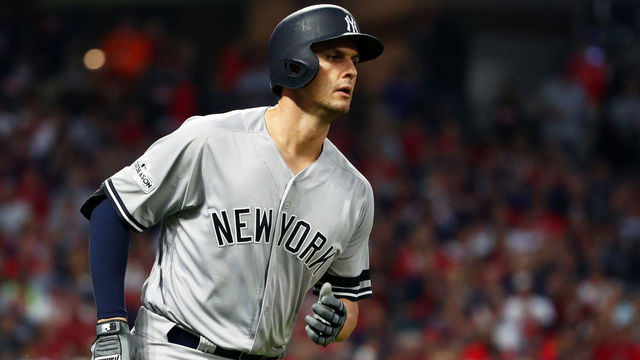 CLEVELAND, OH - OCTOBER 06: Greg Bird #33 of the New York Yankees runs the bases after hitting a home run in the fifth inning against the Cleveland Indians during game two of the American League Division Series at Progressive Field on October 6, 2017 in Cleveland, Ohio.