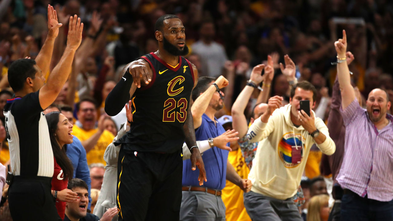 CLEVELAND, OH - MAY 21: Fans react after LeBron James #23 of the Cleveland Cavaliers makes a basket late in the game against the Boston Celtics during Game Four of the 2018 NBA Eastern Conference Finals at Quicken Loans Arena on May 21, 2018 in Cleveland, Ohio.