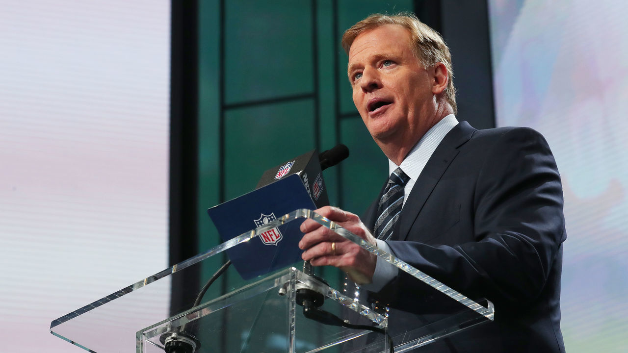 ARLINGTON, TX - APRIL 26: NFL Commissioner Roger Goodell speaks during the first round of the 2018 NFL Draft at AT&T Stadium on April 26, 2018 in Arlington, Texas.
