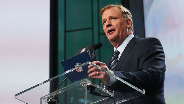 ARLINGTON, TX - APRIL 26: NFL Commissioner Roger Goodell speaks during the first round of the 2018 NFL Draft at AT&T Stadium on April 26, 2018 in Arlington, Texas.