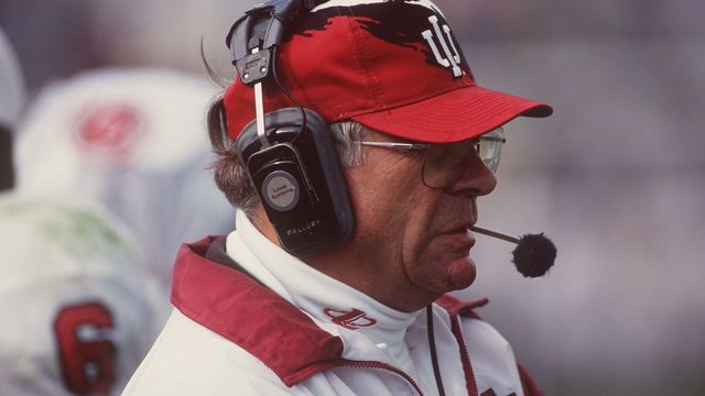 28 Oct 1995: Head coach Bill Mallory of the Indiana Hoosiers stands on the sideline as he watches his team during a play in the Hoosiers 45-21 loss to the Penn State Nittany Lions at Beaver Stadium in Happy Valley, Pennsylvania. Mandatory Credit: Ken W