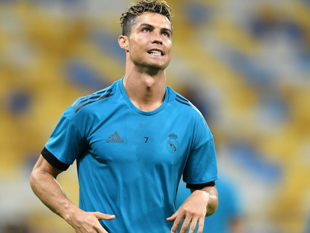 KIEV, UKRAINE - MAY 25: Cristiano Ronaldo of Real Madrid looks on during a Real Madrid training session ahead of the UEFA Champions League Final against Liverpool at NSC Olimpiyskiy Stadium on May 25, 2018 in Kiev, Ukraine.