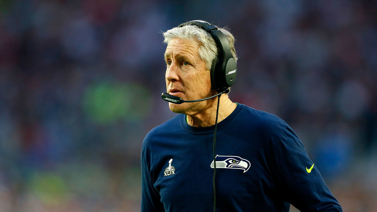 GLENDALE, AZ - FEBRUARY 01: Head coach Pete Carroll of the Seattle Seahawks looks on from the sideline in the second quarter against the New England Patriots during Super Bowl XLIX at University of Phoenix Stadium on February 1, 2015 in Glendale, Arizona.