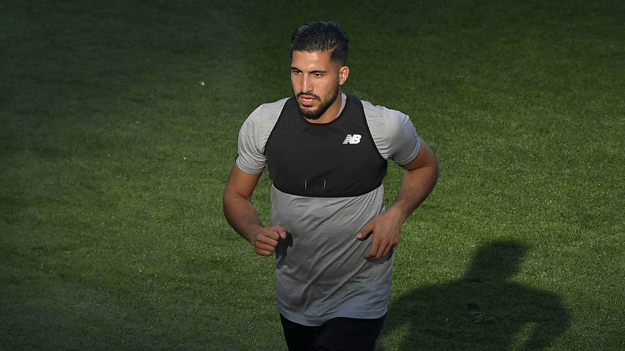 Liverpool's German midfielder Emre Can runs during a Liverpool team training session at the Olympic Stadium in Kiev, Ukraine on May 25, 2018, on the eve of the UEFA Champions League final football match between Liverpool and Real Madrid.