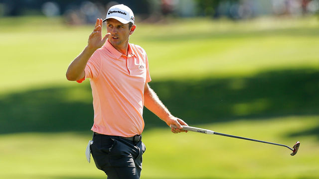 FORT WORTH, TX - MAY 26: Justin Rose of England reacts after his putt on on the 18th green during round three of the Fort Worth Invitational at Colonial Country Club on May 26, 2018 in Fort Worth, Texas.