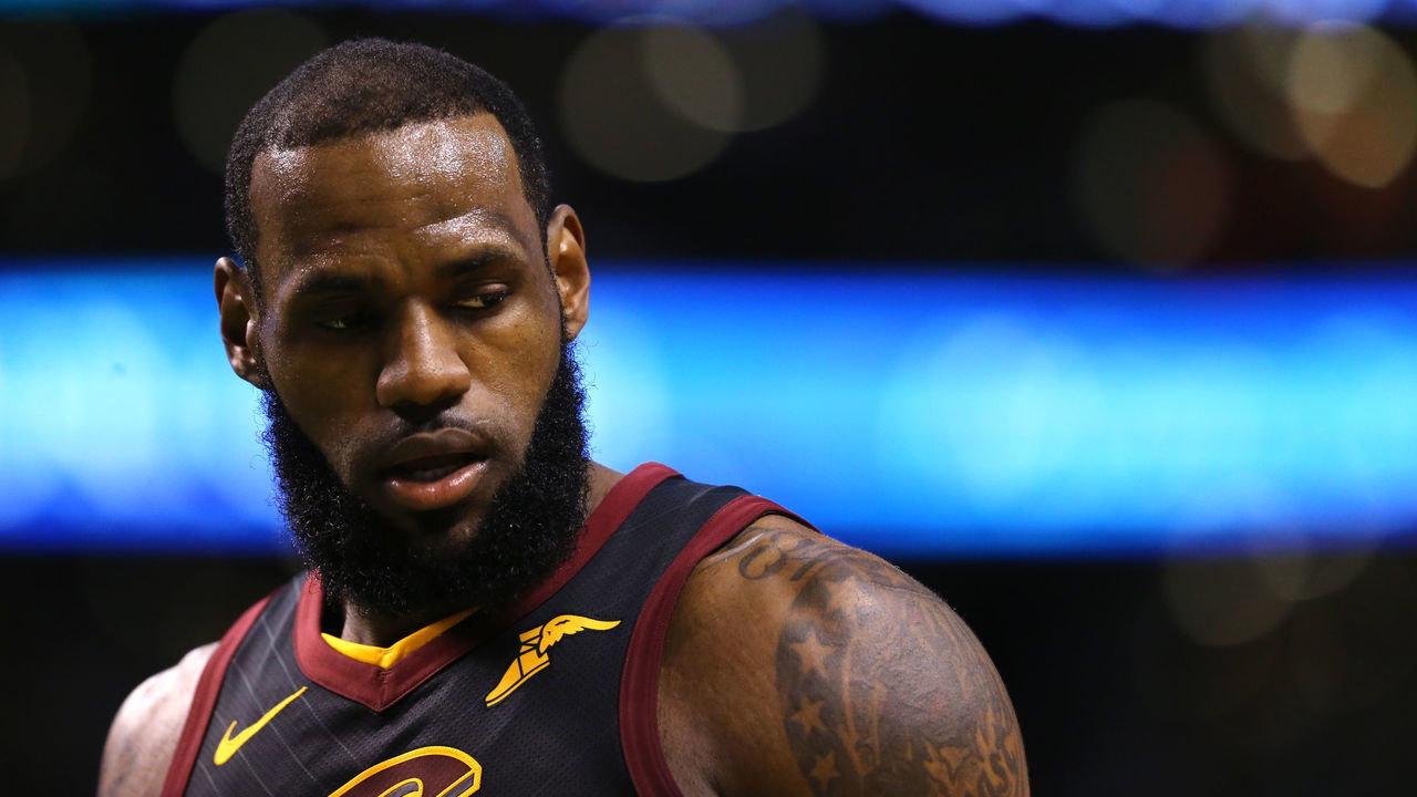 BOSTON, MA - MAY 27: LeBron James #23 of the Cleveland Cavaliers looks on during Game Seven of the 2018 NBA Eastern Conference Finals against the Boston Celtics at TD Garden on May 27, 2018 in Boston, Massachusetts.