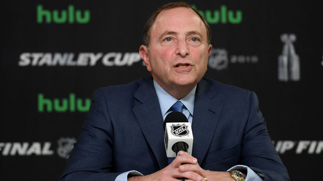 LAS VEGAS, NV - MAY 28: NHL commissioner Gary Bettman speaks to the media prior to Game One of the 2018 NHL Stanley Cup Final between the Vegas Golden Knights and the Washington Capitals at T-Mobile Arena on May 28, 2018 in Las Vegas, Nevada.