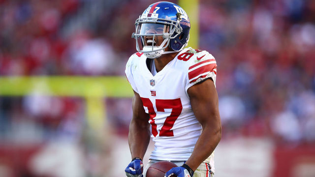 SANTA CLARA, CA - NOVEMBER 12: Sterling Shepard #87 of the New York Giants reacts after a play against the San Francisco 49ers during their NFL game at Levi's Stadium on November 12, 2017 in Santa Clara, California.