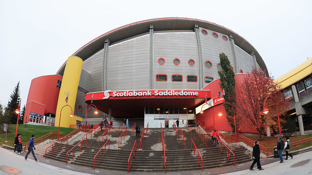 CALGARY, AB - OCTOBER 18: A general view of the exterior of the Scotiabank Saddledome prior to an NHL game between the Calgary Flames and the Buffalo Sabres on October 18, 2016 in Calgary, Alberta, Canada.