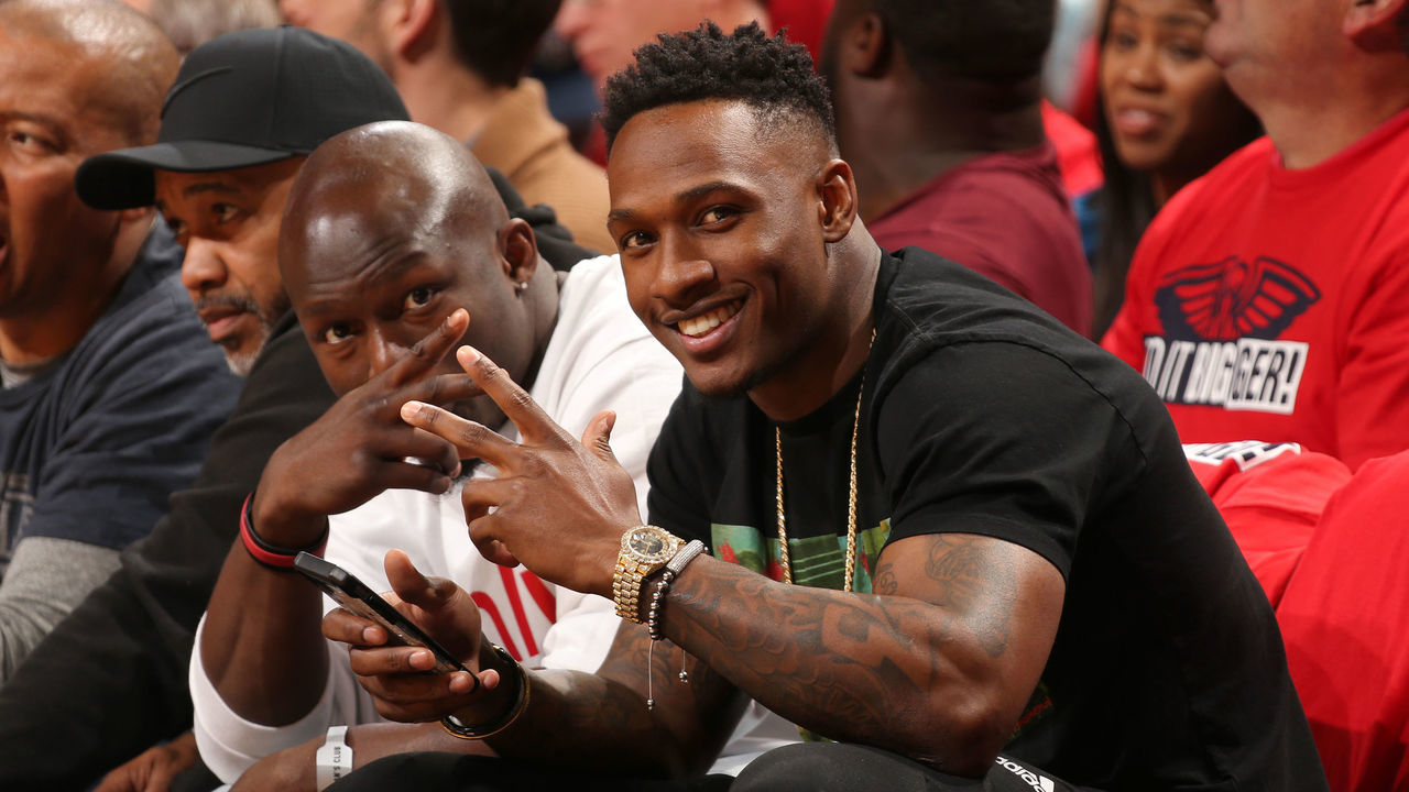 NEW ORLEANS, LA - APRIL 19: Chris Banjo and Damarious Randall attend Game Three of Round One between the Portland Trail Blazers and the New Orleans Pelicans during the 2018 NBA Playoffs on April 19, 2018 at Smoothie King Center in New Orleans, Louisiana. Mandatory Copyright Notice: Copyright 2018 NBAE