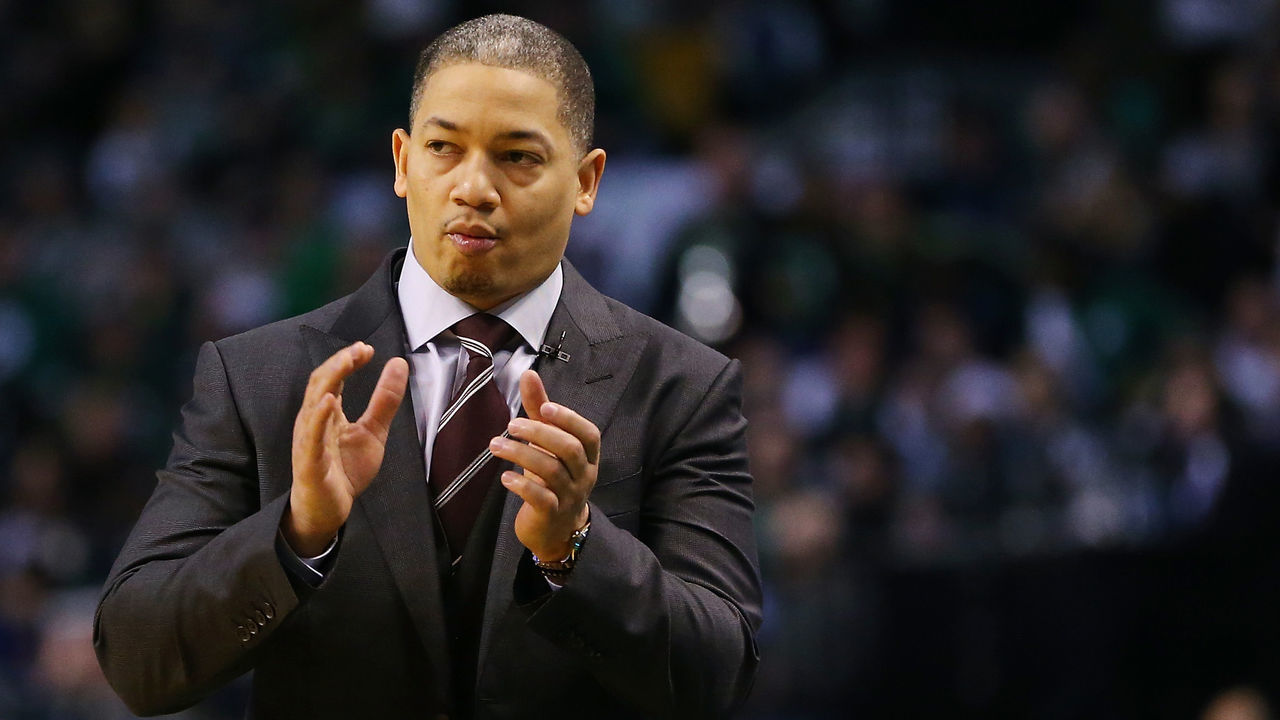 BOSTON, MA - FEBRUARY 11: Head coach Tyronn Lue of the Cleveland Cavaliers looks on during a game against the Boston Celtics at TD Garden on February 11, 2018 in Boston, Massachusetts.