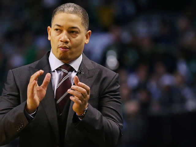 BOSTON, MA - FEBRUARY 11: Head coach Tyronn Lue of the Cleveland Cavaliers looks on during a game against the Boston Celtics at TD Garden on February 11, 2018 in Boston, Massachusetts.