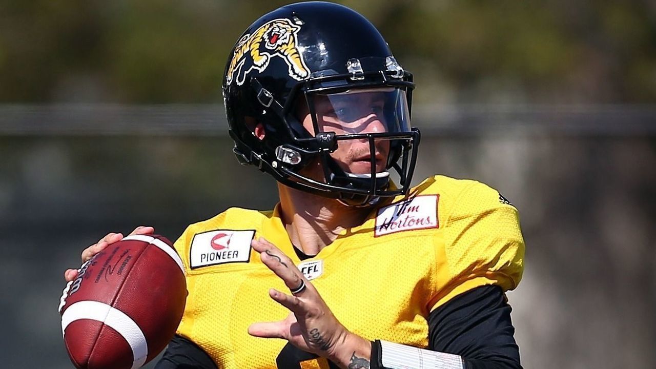 HAMILTON, ON - MAY 28: Johnny Manziel #2 of the Hamilton Tiger-Cats takes part in a preseason practice session at Ron Joyce Stadium on May 28, 2018 in Hamilton, Canada.