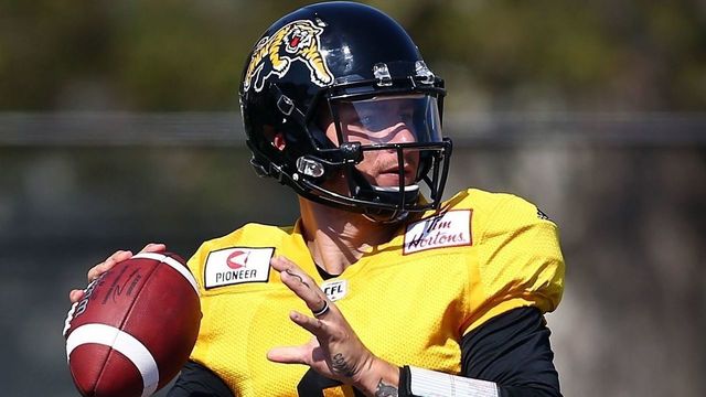 HAMILTON, ON - MAY 28: Johnny Manziel #2 of the Hamilton Tiger-Cats takes part in a preseason practice session at Ron Joyce Stadium on May 28, 2018 in Hamilton, Canada.