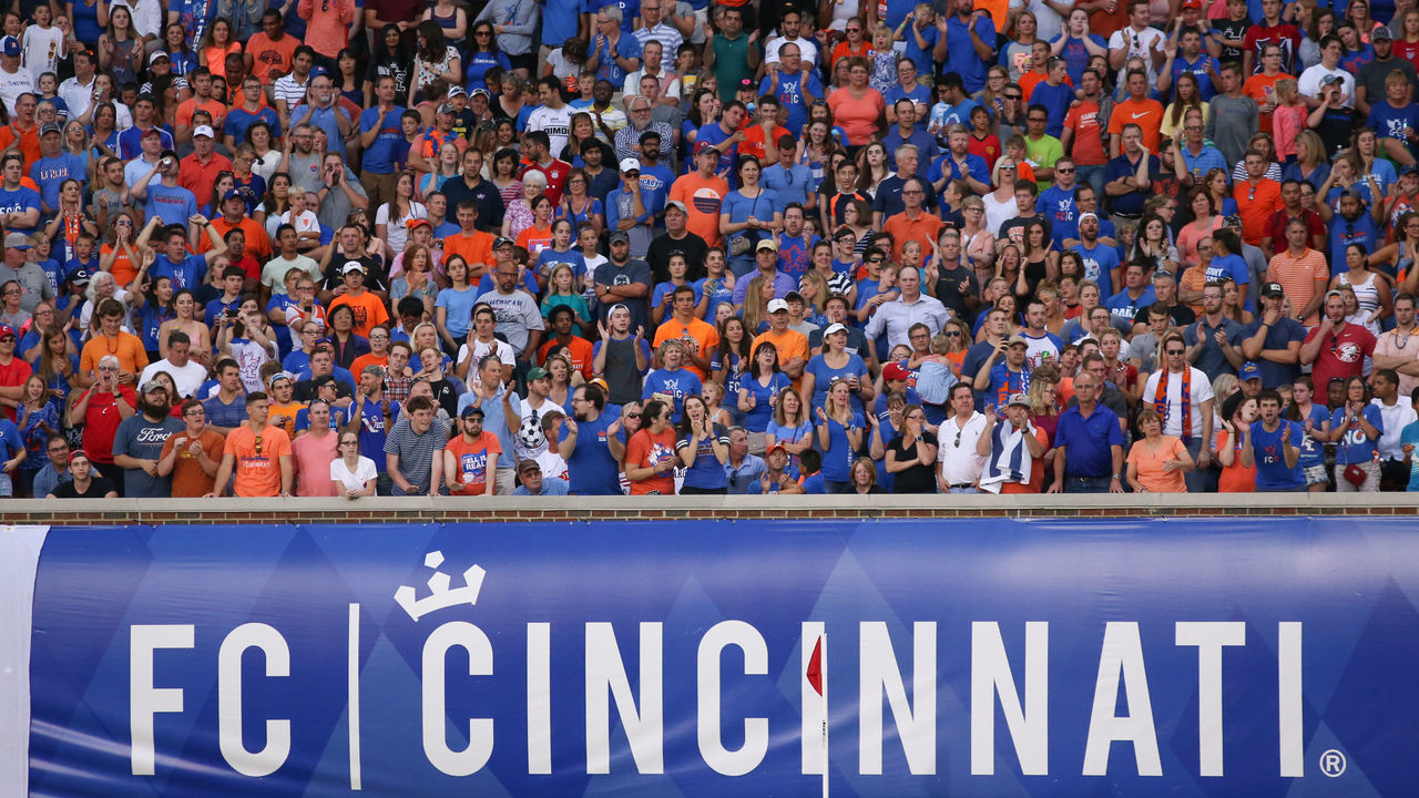 CINCINNATI, OH - JUNE 28: FC Cincinnati fans during the match between the Chicago Fire SC and FC Cincinnati on June 28th 2017, at Nippert Stadium in Cincinnati OH. FC Cincinnati won 3-1 in a penalty kick shootout.