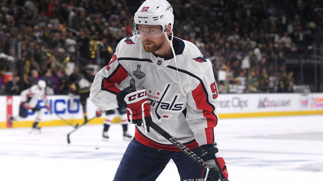 LAS VEGAS, NV - MAY 28: Evgeny Kuznetsov #92 of the Washington Capitals skates in warm-ups prior to the game against the Vegas Golden Knights in Game One of the 2018 NHL Stanley Cup Final at T-Mobile Arena on May 28, 2018 in Las Vegas, Nevada.