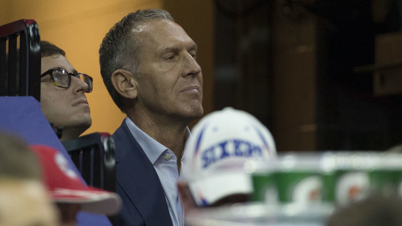 PHILADELPHIA, PA - OCTOBER 06: Philadelphia 76ers general manager Bryan Colangelo looks on during the game against the Boston Celtics at the Wells Fargo Center on October 6, 2017 in Philadelphia, Pennsylvania.