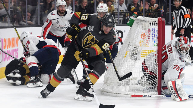 LAS VEGAS, NV - MAY 28: Tomas Nosek #92 of the Vegas Golden Knights skates against the Washington Capitals in Game One of the 2018 NHL Stanley Cup Final at T-Mobile Arena on May 28, 2018 in Las Vegas, Nevada.