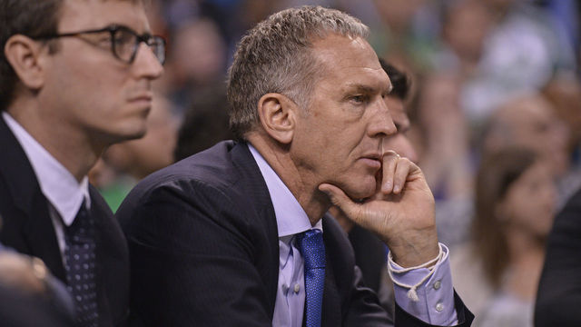 BOSTON, MA - MAY 9: Bryan Colangelo of the Philadelphia 76ers looks on during Game Five of the Eastern Conference Semifinals of the 2018 NBA Playoffs against the Boston Celtics on May 9, 2018 at TD Garden in Boston, Massachusetts. Mandatory Copyright Notice: Copyright 2018 NBAE