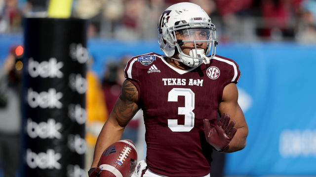 CHARLOTTE, NC - DECEMBER 29: Christian Kirk #3 of the Texas A&M Aggies catches a touchdown against the Wake Forest Demon Deacons during the Belk Bowl at Bank of America Stadium on December 29, 2017 in Charlotte, North Carolina.