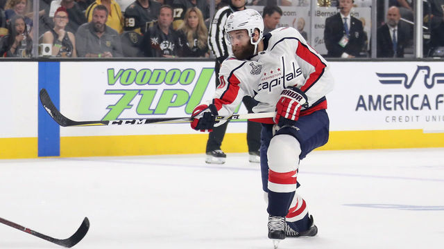 LAS VEGAS, NV - MAY 28: Brett Connolly #10 of the Washington Capitals shoots the puck against the Vegas Golden Knights in Game One of the 2018 NHL Stanley Cup Final at T-Mobile Arena on May 28, 2018 in Las Vegas, Nevada.