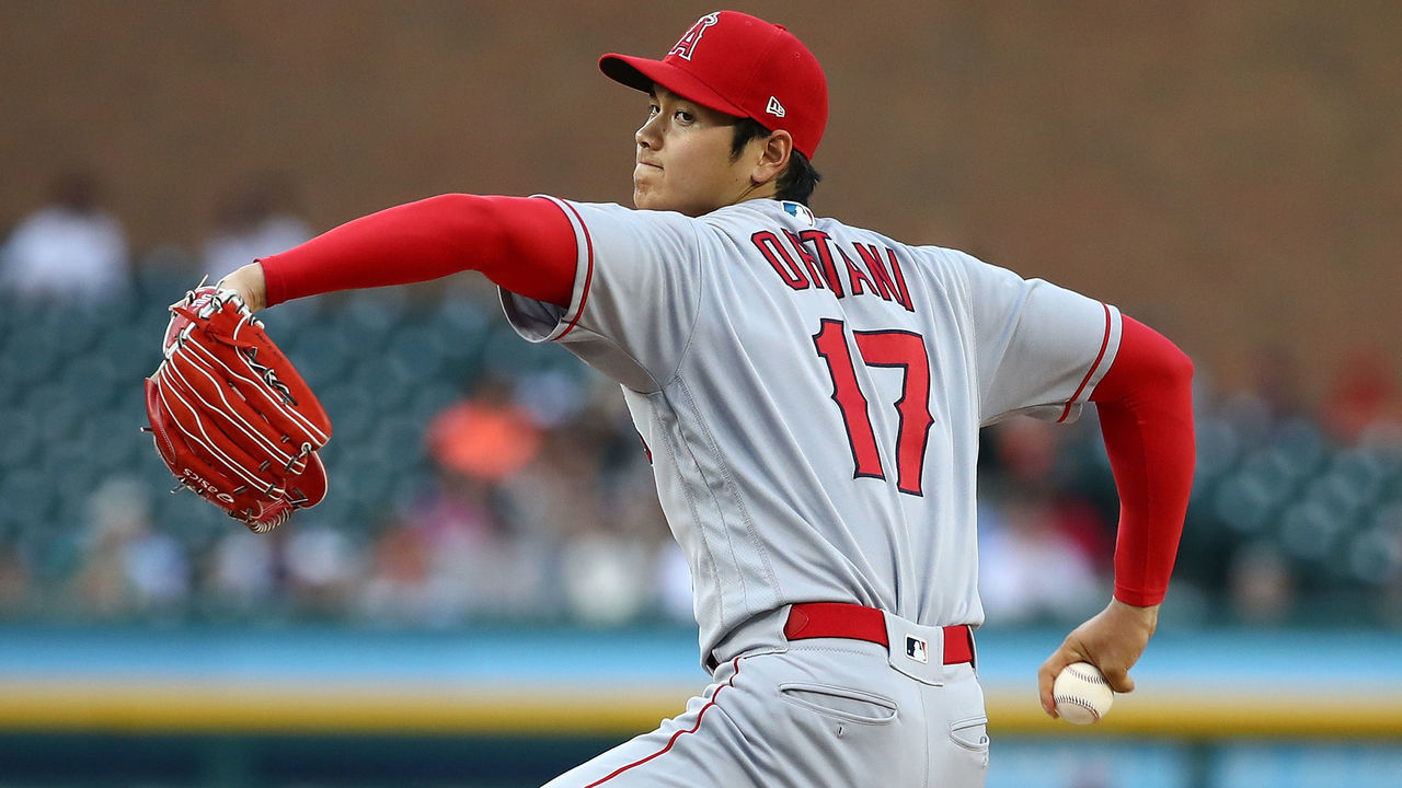 DETROIT, MI - MAY 30: Shohei Ohtani #17 of the Los Angeles Angels throws a third inning pitch while playing the Detroit Tigers at Comerica Park on May 30, 2018 in Detroit, Michigan.