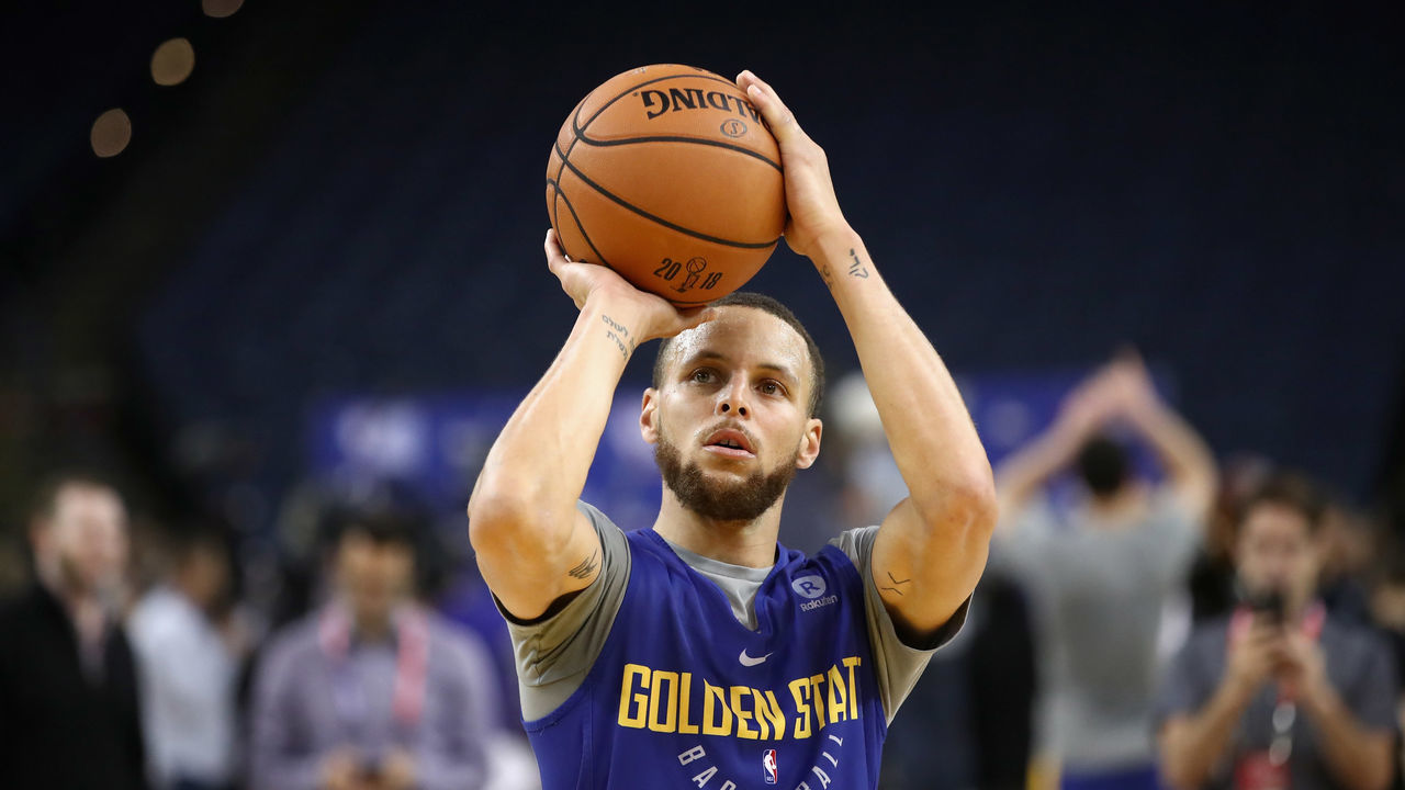 OAKLAND, CA - MAY 30: Stephen Curry #30 of the Golden State Warriors works out during the 2018 NBA Finals Media Day at ORACLE Arena on May 30, 2018 in Oakland, California. Game One between the Warriors and the Cleveland Cavaliers is tomorrow night.