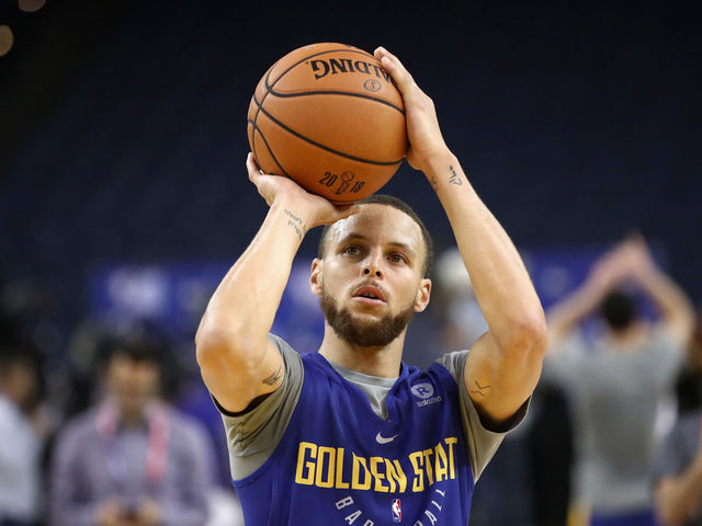 OAKLAND, CA - MAY 30: Stephen Curry #30 of the Golden State Warriors works out during the 2018 NBA Finals Media Day at ORACLE Arena on May 30, 2018 in Oakland, California. Game One between the Warriors and the Cleveland Cavaliers is tomorrow night.
