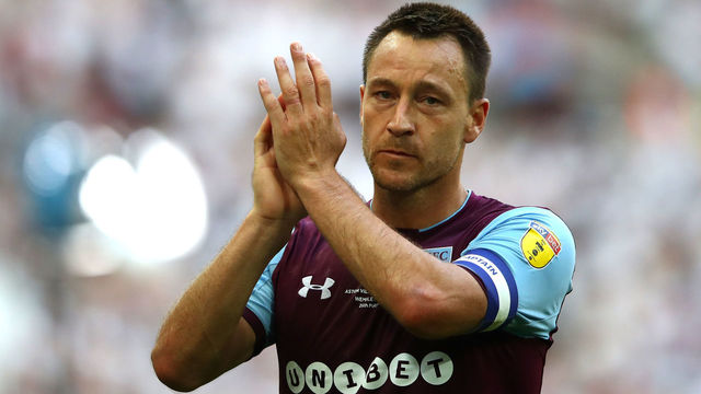LONDON, ENGLAND - MAY 26: John Terry of Aston Villa shows appreciation to the fans following the Sky Bet Championship Play Off Final between Aston Villa and Fulham at Wembley Stadium on May 26, 2018 in London, England.