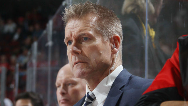 NEWARK, NJ - DECEMBER 11: Assistant coach Geoff Ward of the New Jersey Devils works the bench against the Detroit Red Wings at the Prudential Center on December 11, 2015 in Newark, New Jersey. The Devils defeated the Red Wings 3-2 in overtime.