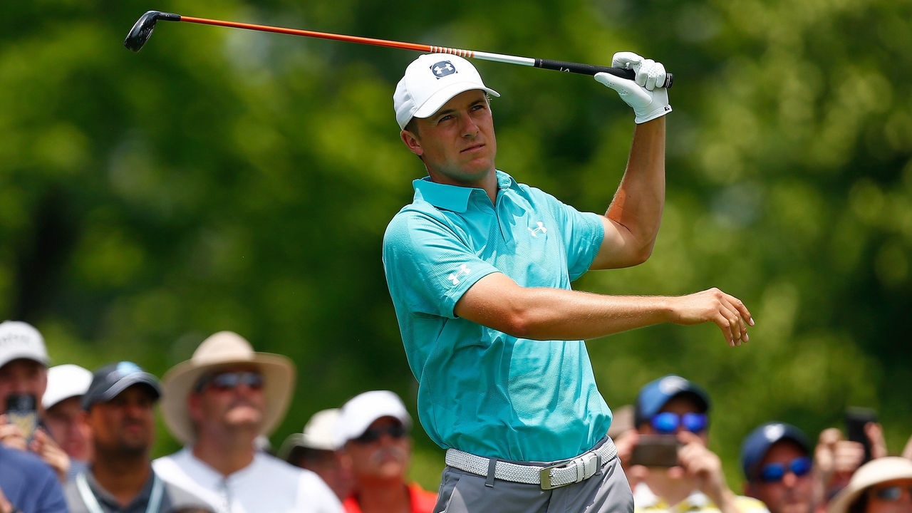 DUBLIN, OH - MAY 31: Jordan Spieth of the United States reacts to his tee shot on the third hole during the first round of The Memorial Tournament Presented by Nationwide at Muirfield Village Golf Club on May 31, 2018 in Dublin, Ohio.