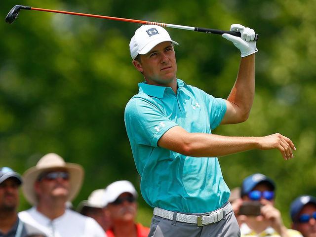 DUBLIN, OH - MAY 31: Jordan Spieth of the United States reacts to his tee shot on the third hole during the first round of The Memorial Tournament Presented by Nationwide at Muirfield Village Golf Club on May 31, 2018 in Dublin, Ohio.